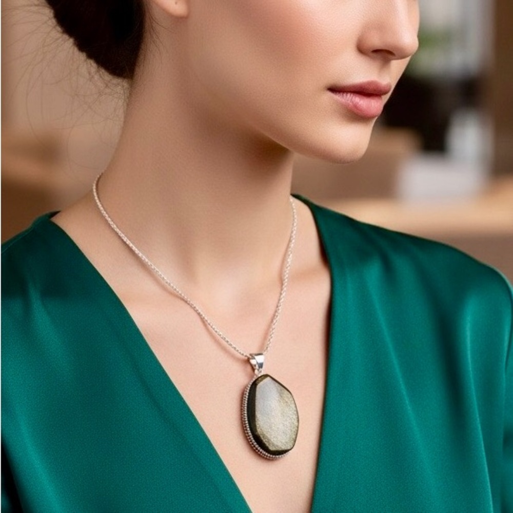 Elegant Oval Pendant with Gold Obsidian Stone - Does Not Include Necklace